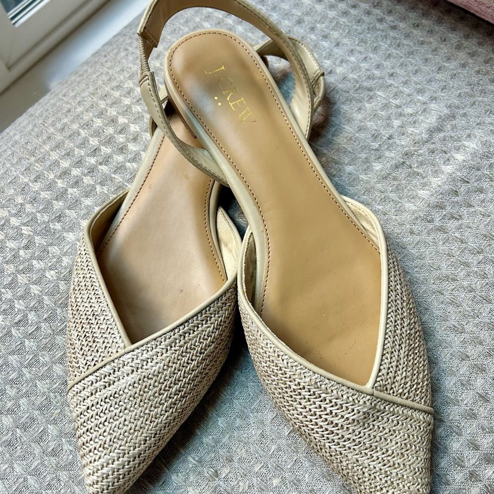 J. Crew Cream Slingback Flats with Pointed Toe